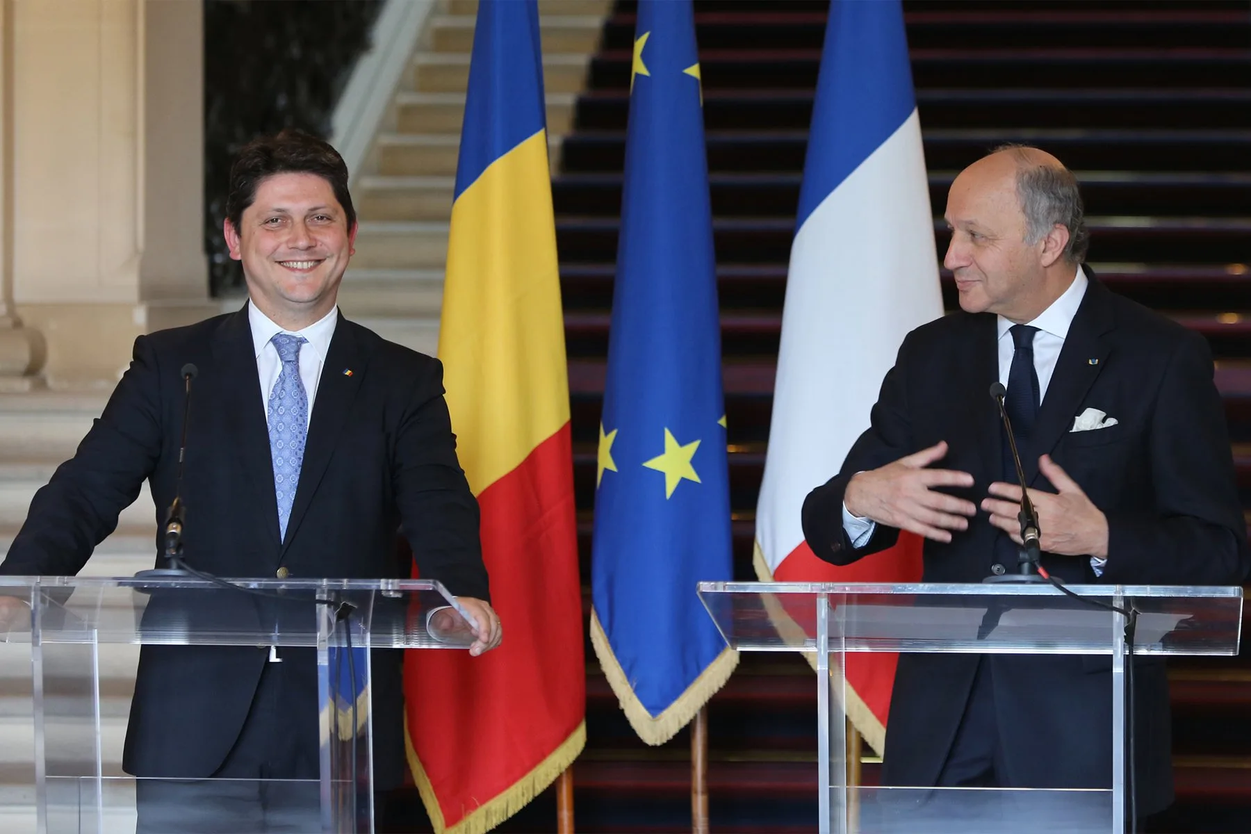 Titus Corlățean, ministrul Afacerilor Externe, împreună cu omologul francez Laurent Fabius